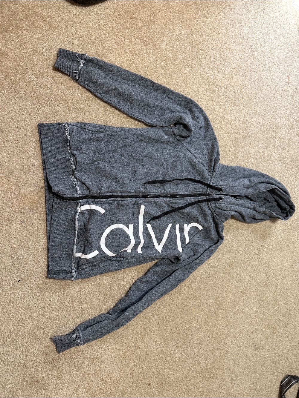 Calvin Klein Kids Charcoal Gray Zip Hoodie with Logo